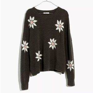 Madewell Floral Intarsia Pullover Sweater Marled Ivy Green - S